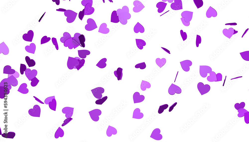 Purple hearts on a transparent background. 3D rendering. for valentine