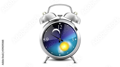 Alarm clock concept - day to night at clockface 
