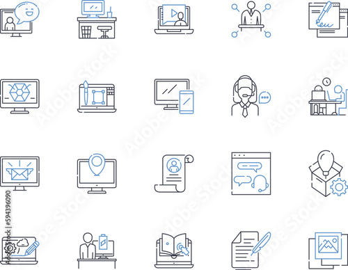 Productivity and efficiency line icons collection. Optimization, Workflow, Focus, Streamline, Prioritization, Time-management, Automation vector and linear illustration. Delegation,Multitasking