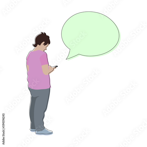 Mujer mirando el celular con globo de mensaje