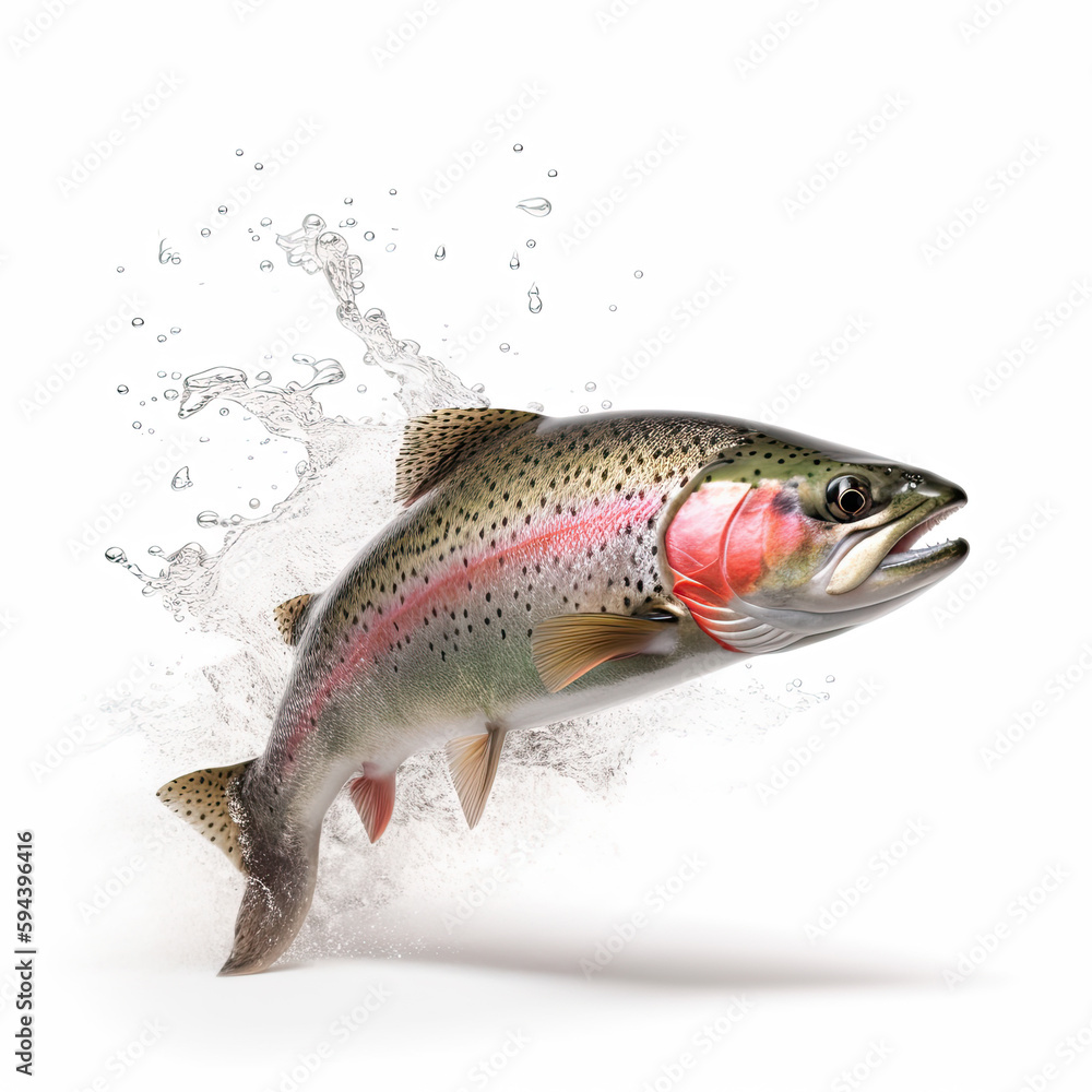 Rainbow trout - Oncorhynchus mykiss - Trota Salmonata isolated on white - obrazy, fototapety, plakaty 