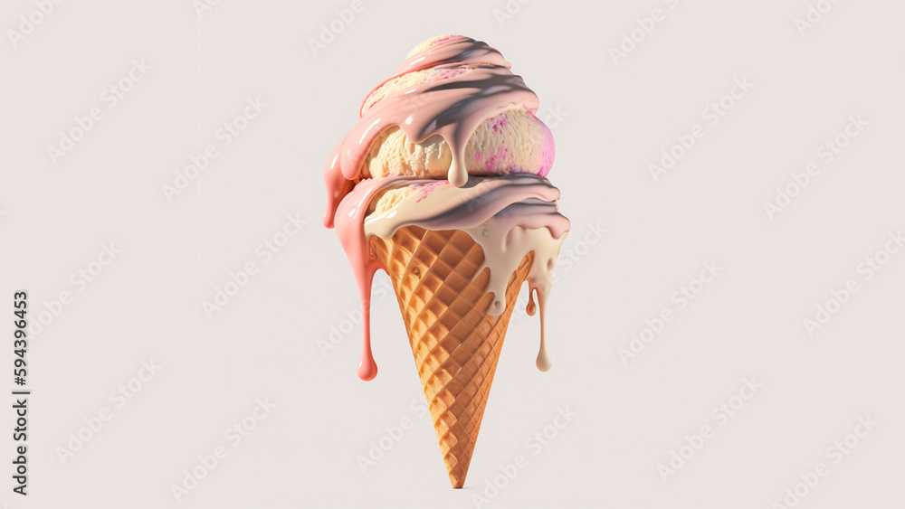 AI generated: delicious ice cream, scoops of vanilla and strawberry ice cream