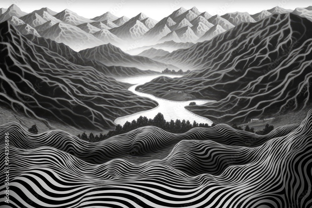 optical illusion of a rolling landscape, with the hills and valleys