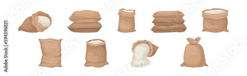 Burlap Sacks with Rice or Bulk Stock Vector Set