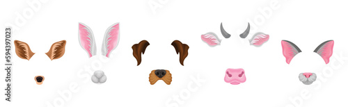 Animal Snouts and Ears for Selfie Application Vector Set