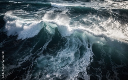 Waves in the ocean, water splashes, photo, AI