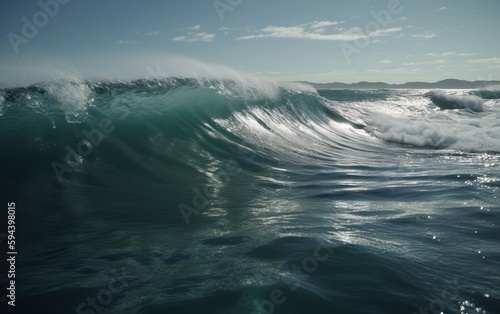 Waves in the ocean, water splashes, photo, AI