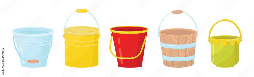 Different Buckets and Useful in Household Containers Vector Set