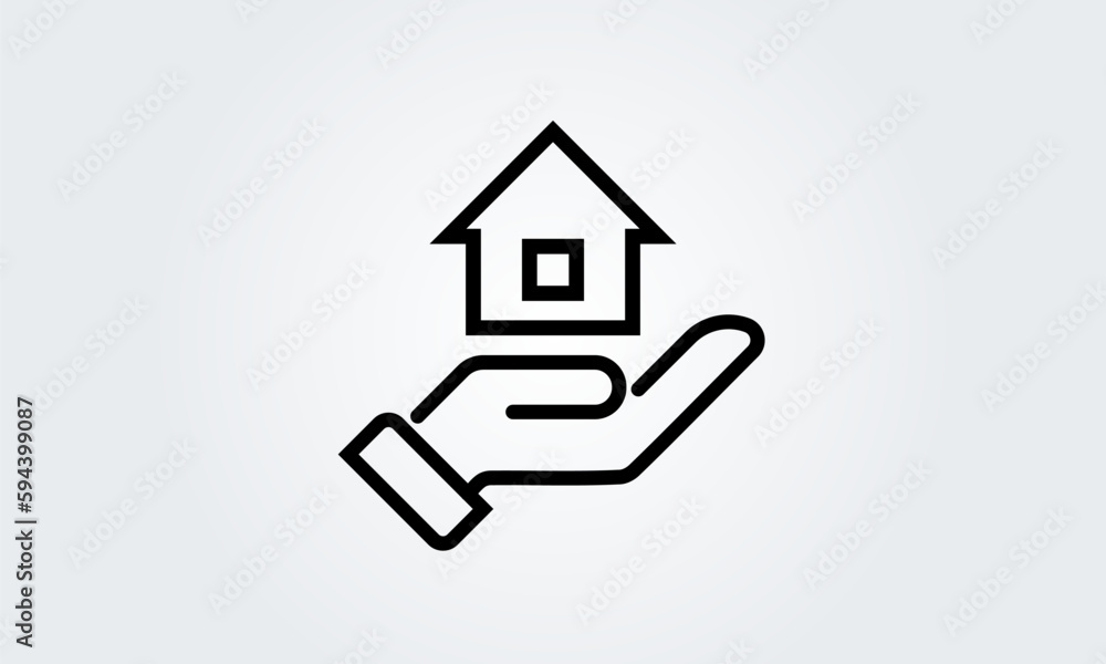 Home Web icons. House, Hand symbol button, Simple line vector illustration