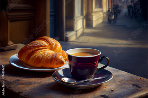 Early Morning Cappuccino at Sunrise along Traditional Italian Street