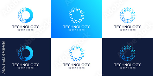 Collection of technology connection logo design with abstract dot, Blockchain, molecule and system graphic design vector illustration. Symbol, icon, creative.