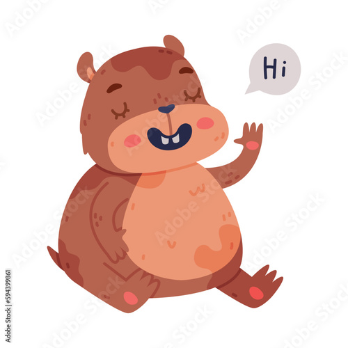 Cute Hamster Character with Stout Body Sitting and Saying Hi Vector Illustration