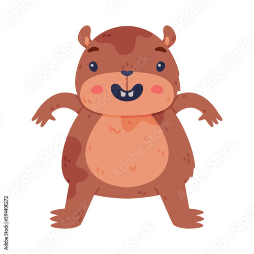 Cute Hamster Character with Stout Body Standing Making Face Grimace Vector Illustration