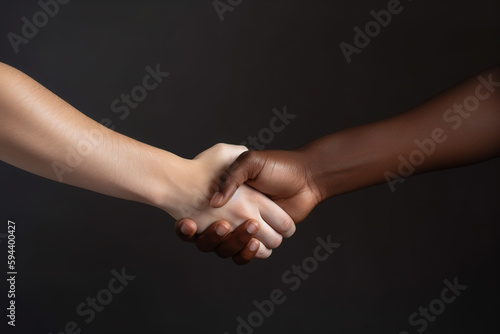 Two people, one African, one Caucasian, shaking hands. Generative AI © zaschnaus