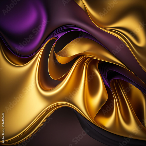 abstract golden and purple satin waves  colorful wavy wallpaper  generative ai