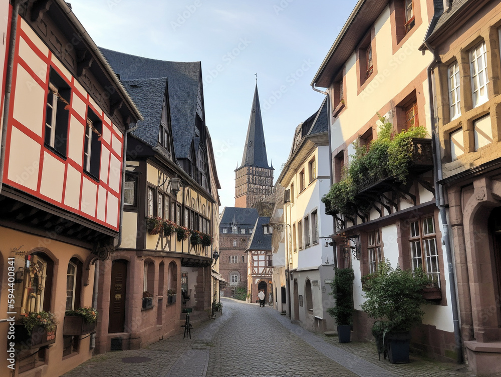 A Peaceful Medieval Street on a Sunny Day | Generative AI
