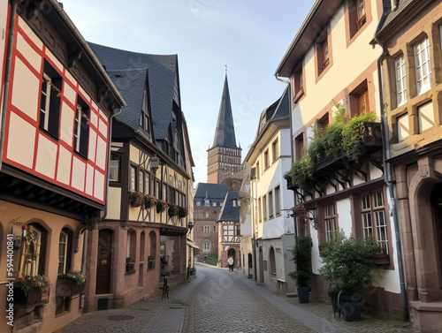 A Peaceful Medieval Street on a Sunny Day   Generative AI