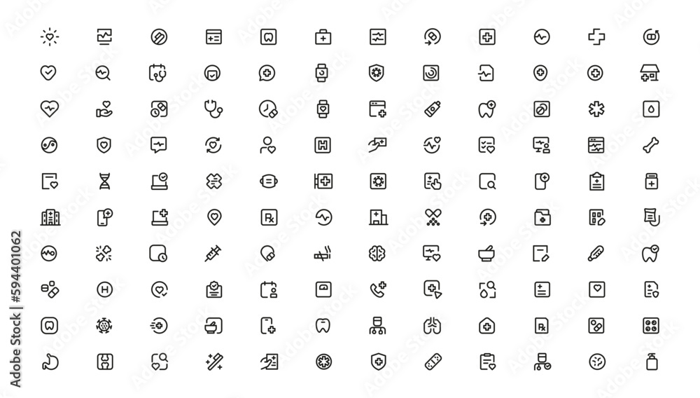 Medicine and Health symbols - minimal thin line web icon set. Outline icons collection. Simple vector illustration