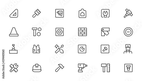 Outline web icons set - construction, home repair tools. Thin line web icons collection. Simple vector illustration