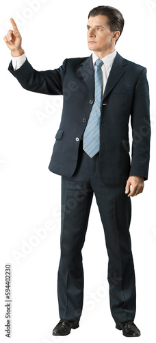 Portrait of happy businessman posing on background