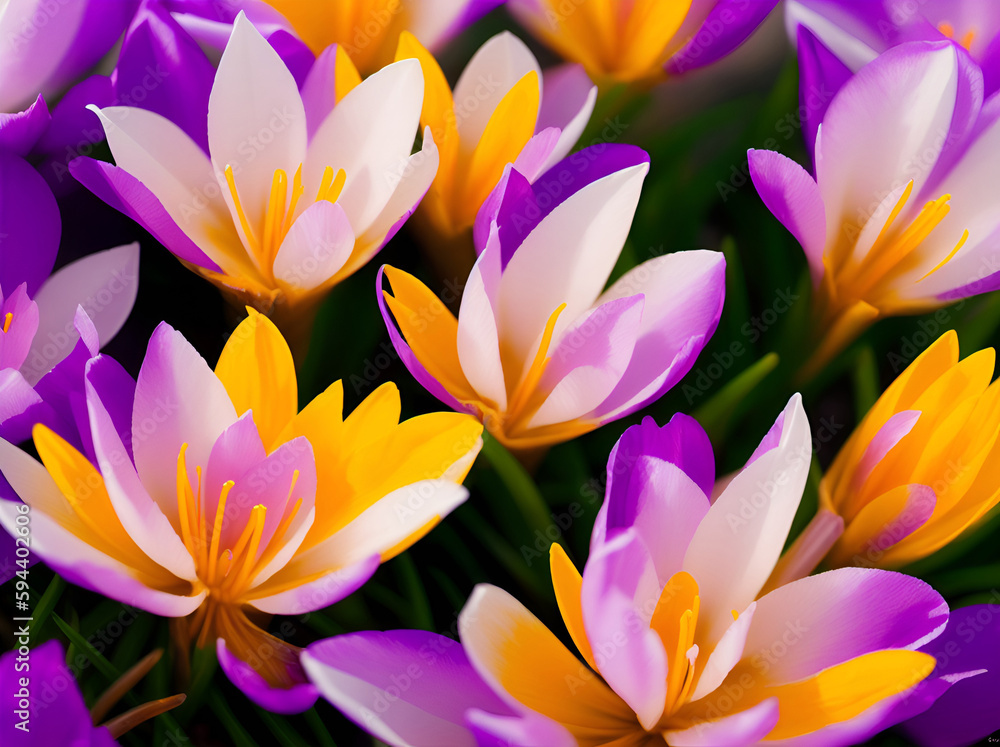 Crocuses flowers. AI generated illustration