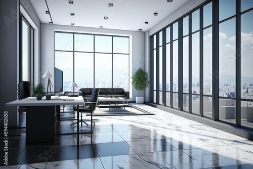 Interior of modern office with panoramic city view