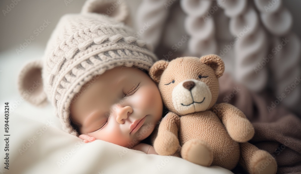 Adorable kid boy after sleeping in grey bed with toy. Cute healthy little toddler baby boy child sleeping or taking a nap under blanket in bed while hugging teddy bear. Generative AI Adorable kid boy after sleeping in grey bed with toy. Cute healthy little toddler baby boy child sleeping or taking a nap under blanket in bed while hugging teddy bear. Generative AI