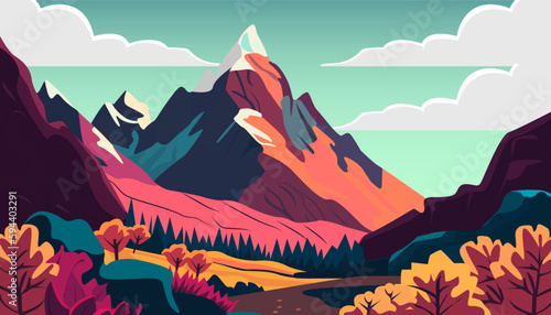 Mountain lanscape sunny day fantastic color illustration vector