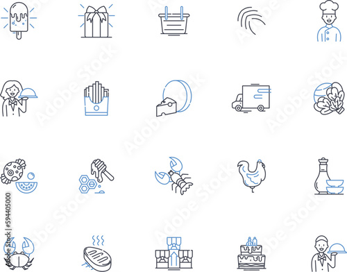 Deli shop line icons collection. Sandwiches, Bagels, Charcuterie, Meat, Cheese, Bread, Roast beef vector and linear illustration. Salami,Pastrami,Pickles outline signs set
