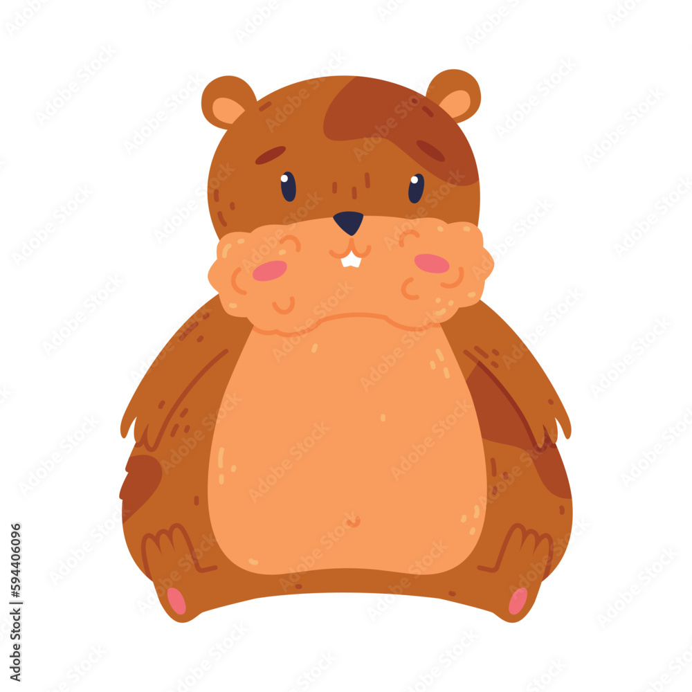Fototapeta premium Cute funny fat hamster, front view cartoon vector illustration