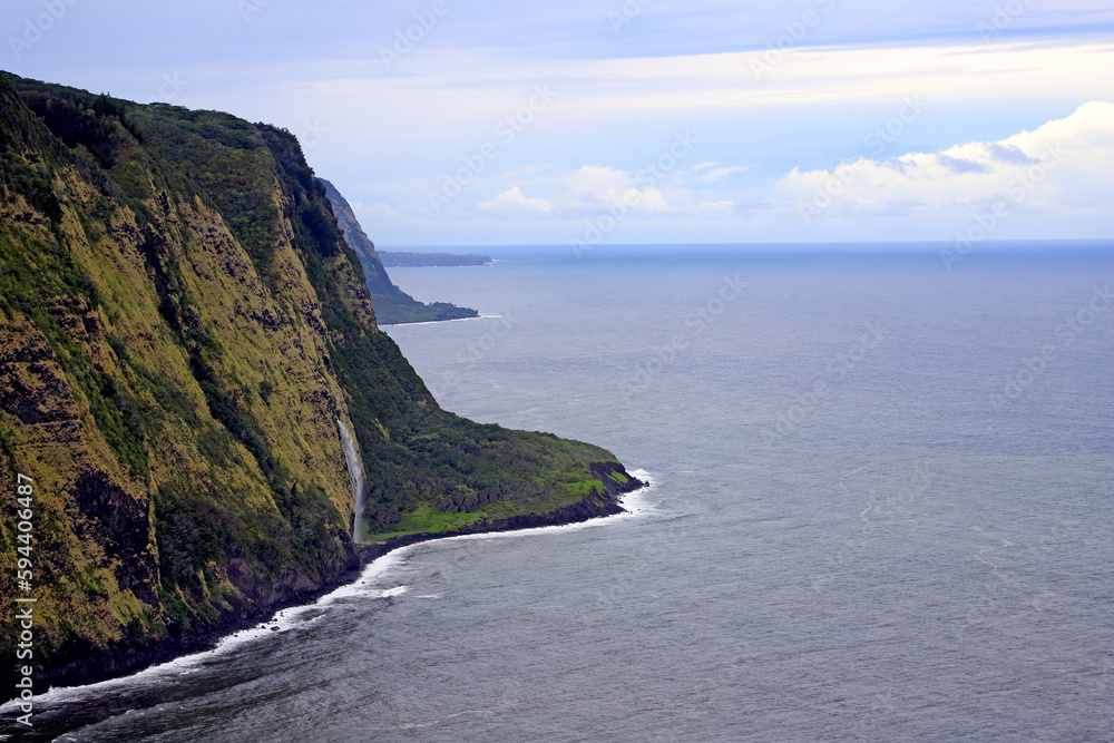 Waipi'o Valley's Cliff and Waterfall, Big Island, Hawaii
