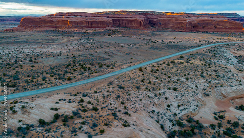 Desert road in Moab, Utah at sunset