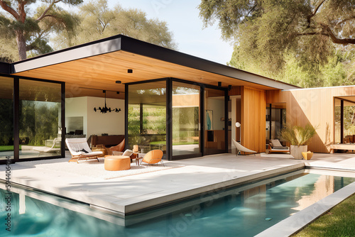 Small modern design home with backyard pool. 