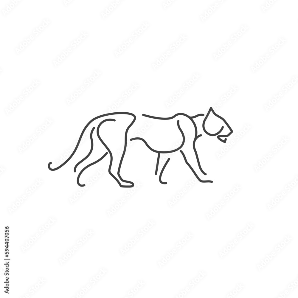 Fototapeta premium Line drawing of leopard walking symbol. Logo of the leopard. Vector illustration