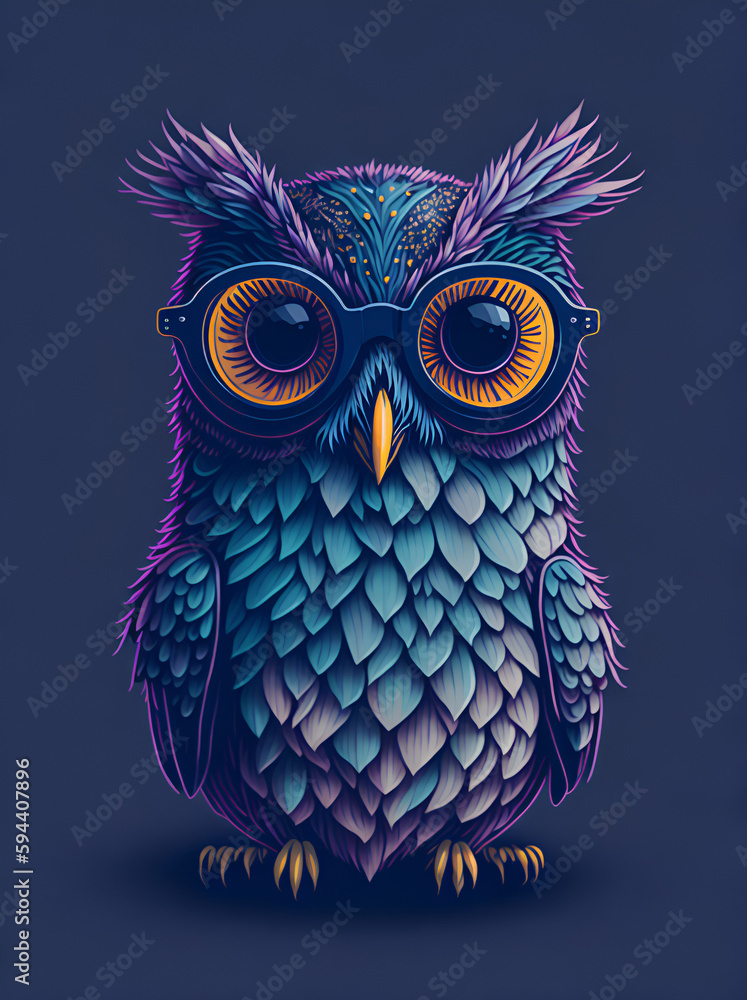 Owl in glasses. AI generated illustration
