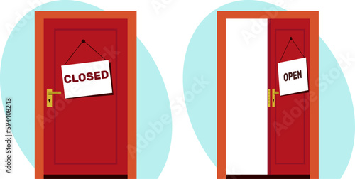 Entrance doors with open and closed signs