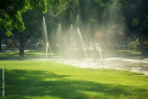 illustration, spraying water in the park, ai generative