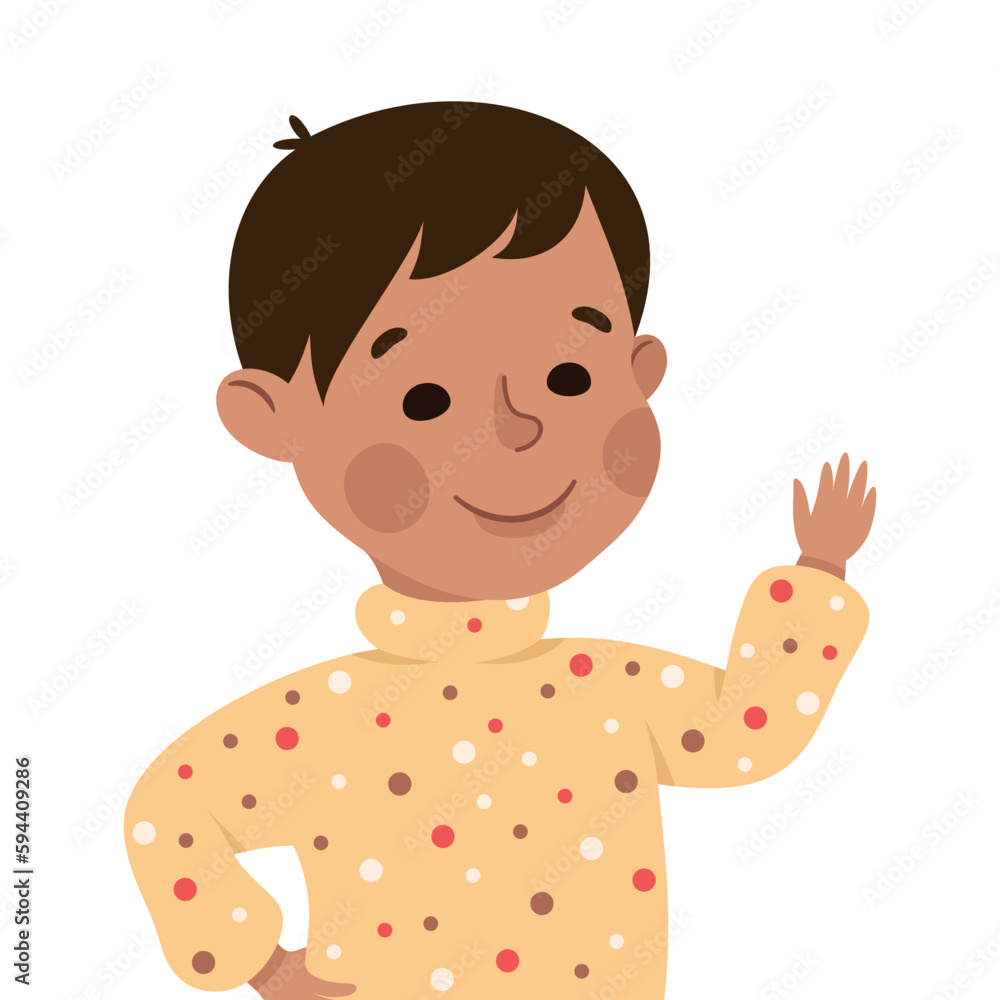 Happy Boy with Raised Up Hand Smiling Vector Illustration Happy Boy with Raised Up Hand Smiling Vector Illustration