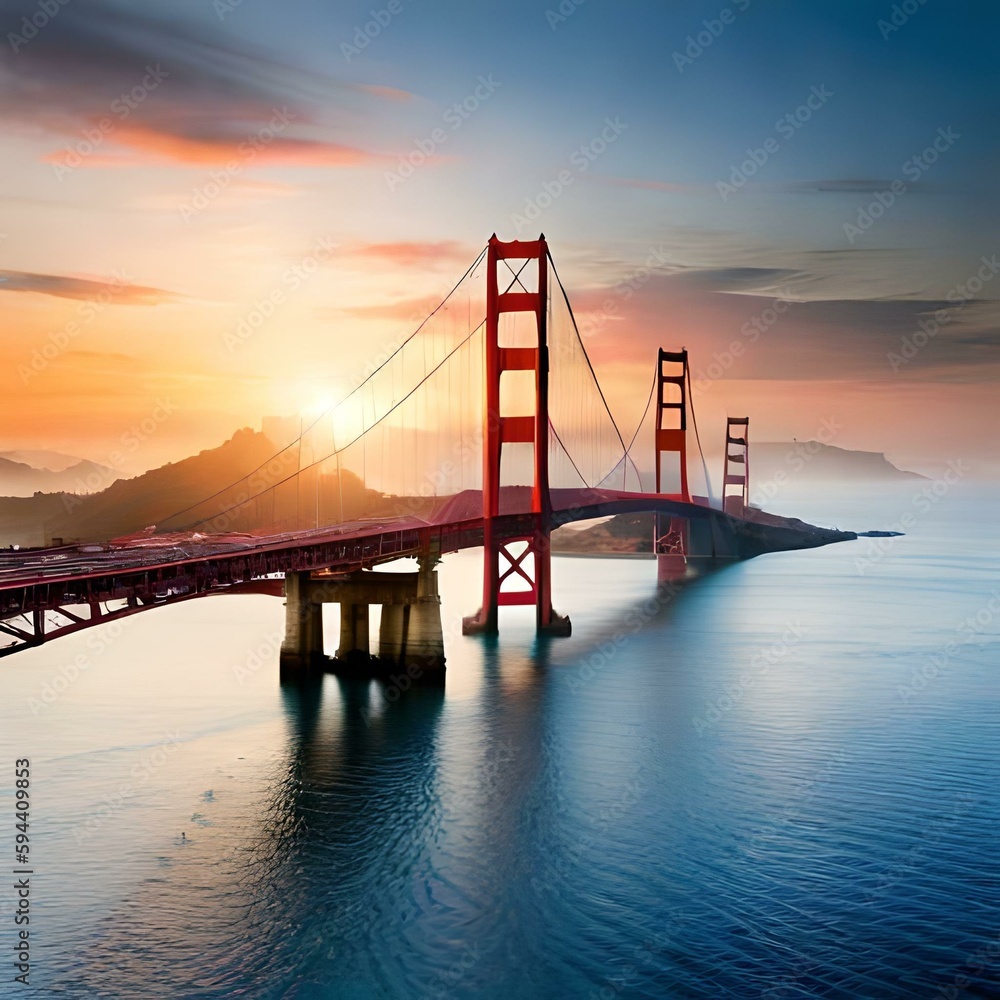 Naklejka premium bridge at sunset Generative AI