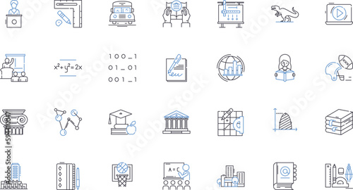 College prep line icons collection. Academics, Admissions, Applications, Assessment, Budgeting, Career, Checklist vector and linear illustration. Co-curricular,Courses,Curriculum outline signs set