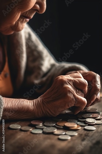 illustration, old hands counting coins, generative ai