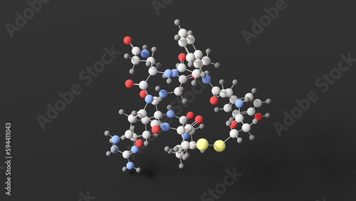 desmopressin molecule, molecular structure, ddavp, ball and stick 3d model, structural chemical formula with colored atoms photo