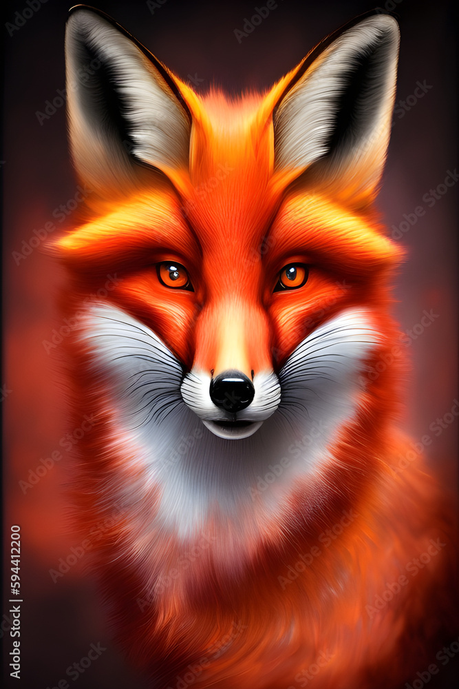 Portrait of a red fox on a dark background. The head of a beautiful forest animal. A clever look of a dodgy fox, a skilled predator and an elegant animal, generative ai Portrait of a red fox on a dark background. The head of a beautiful forest animal. A clever look of a dodgy fox, a skilled predator and an elegant animal, generative ai