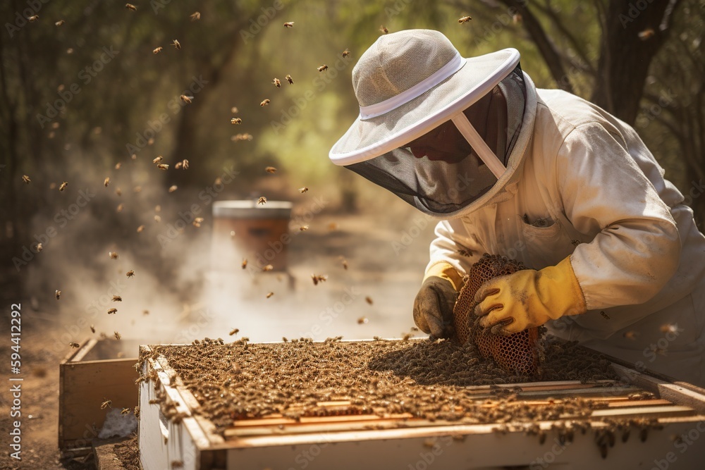 illustration, a beekeeper in a protective suit with a hat and veil,generative ai illustration, a beekeeper in a protective suit with a hat and veil,generative ai
