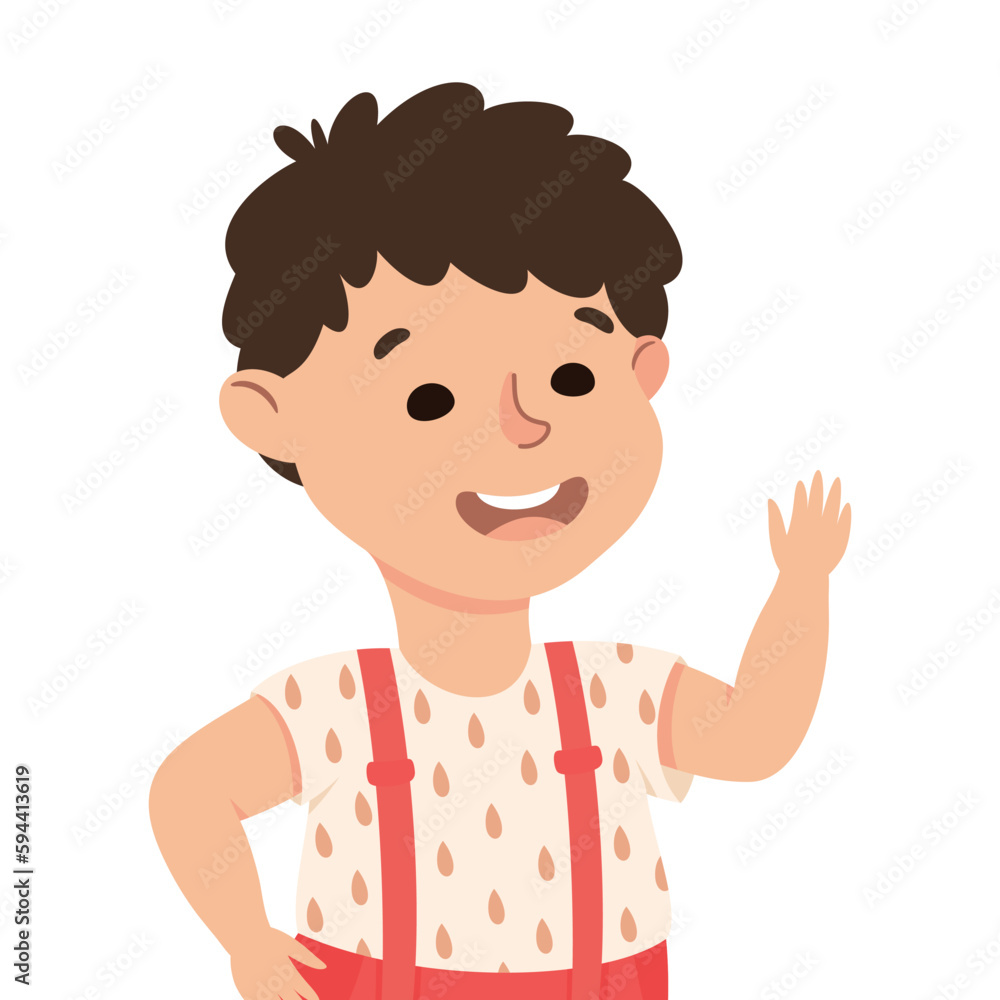 Happy Boy with Raised Up Hand Smiling Vector Illustration Happy Boy with Raised Up Hand Smiling Vector Illustration