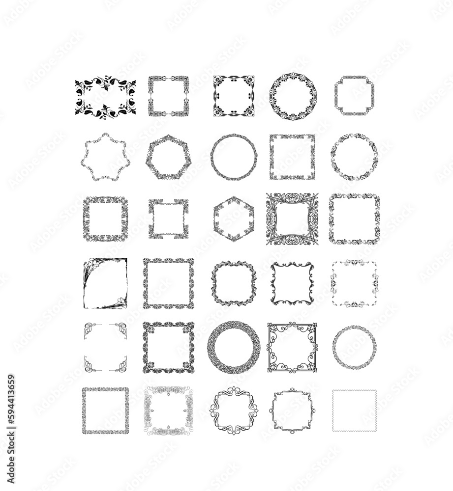 Collection of vector frames. Set of Victorian borders Stock Vector
