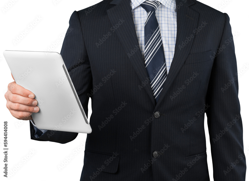 Businessman using tablet pc isolated on white background Businessman using tablet pc isolated on white background