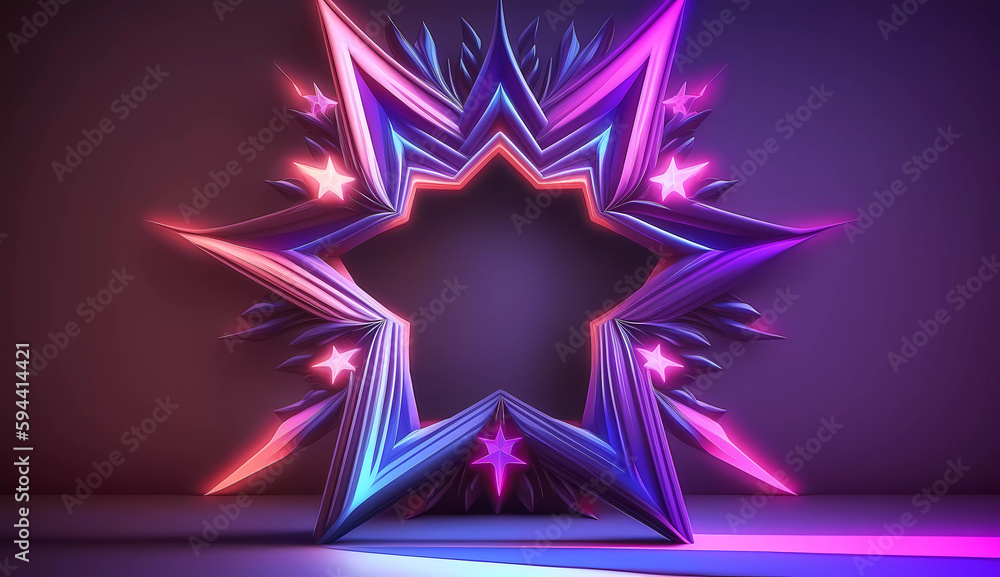 Abstract neon background. Abstract snowflake with rays. Banner. Generative AI Abstract neon background. Abstract snowflake with rays. Banner. Generative AI