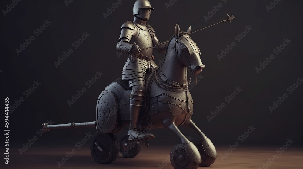 Naklejka premium a medieval knight riding a Segway,photorealistic 