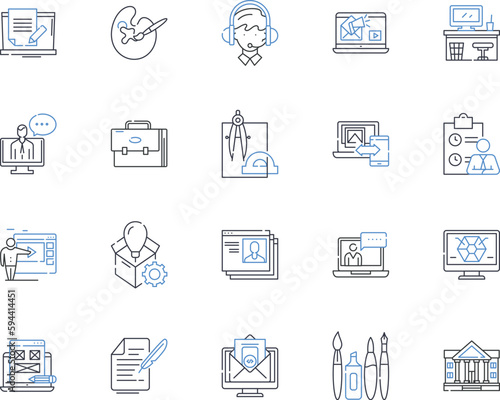 Project roadmap line icons collection. Planning, Strategy, Vision, Goals, Priorities, Timeline, Milests vector and linear illustration. Execution,Budget,Scope outline signs set